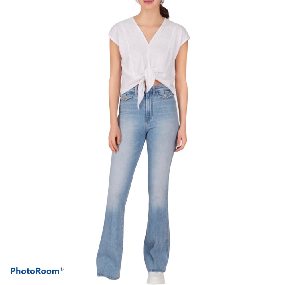 NWT 525 AMERICA COTTON KNIT TIE WAIST VNECK CAP SLEEVE TOP